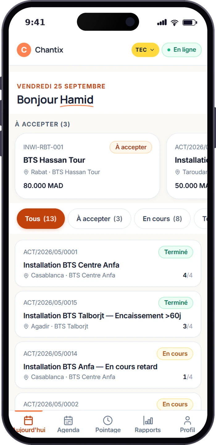 تطبيق Chantix للتقني: مهام اليوم